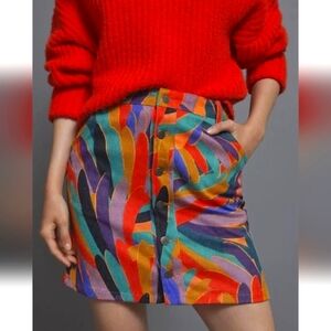 FARM RIO x Anthropologie Kiki Colorful Corduroy Button-Front Mini Skirt S NWT